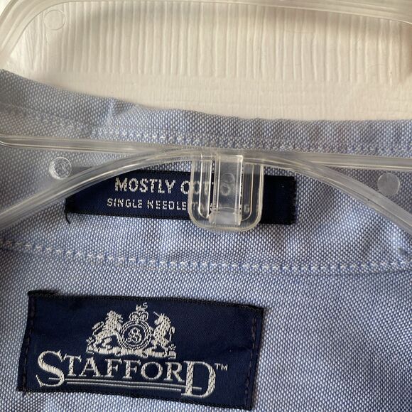 Stafford Size 16-35 Blue Long Sleeve Button Down Shirt Men's - Picture 3 of 9